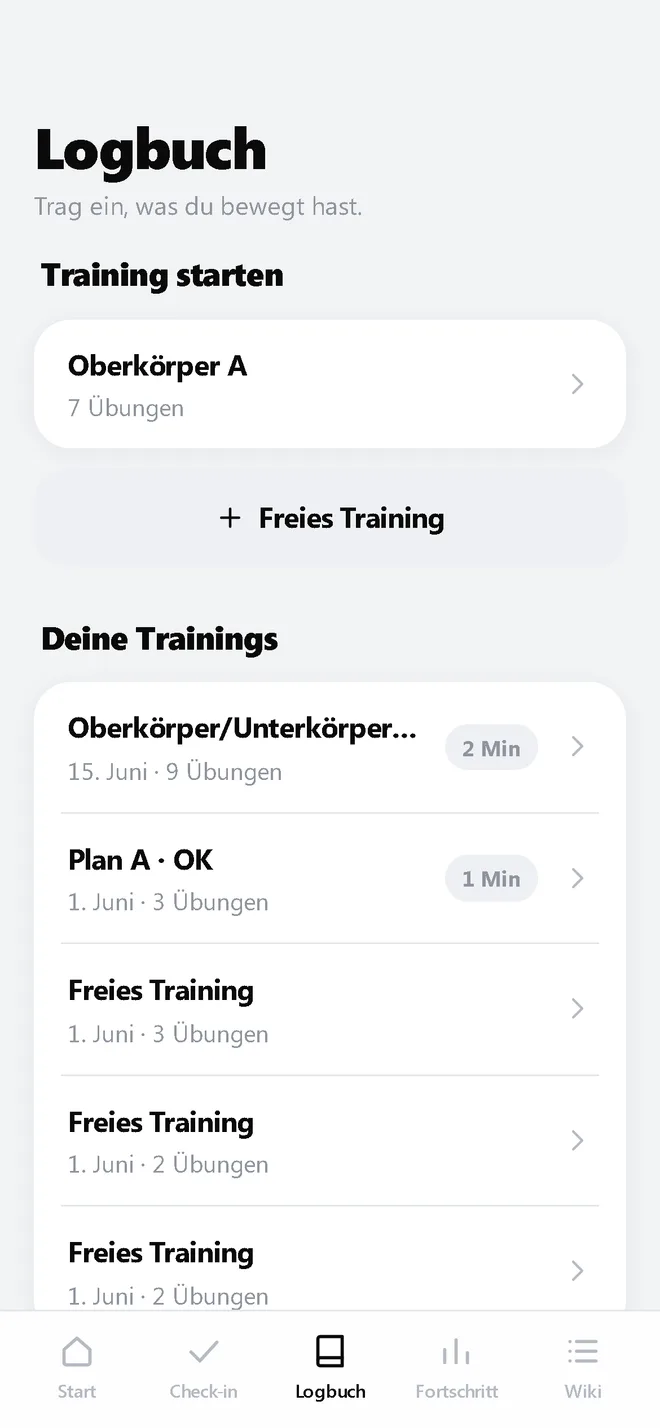 Trainingslogbuch in der PRAVIT App